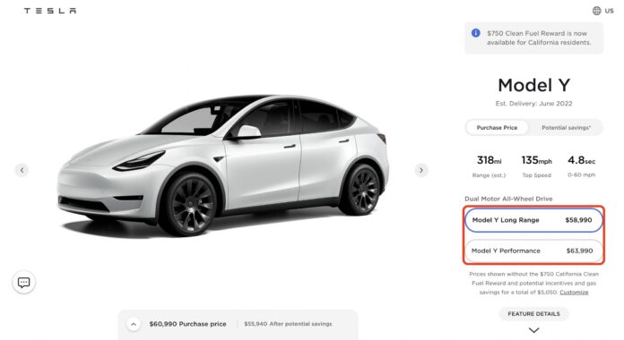 tesla model y price